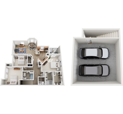 Floor plan for 3 beds, 2 baths, 1585 sqft